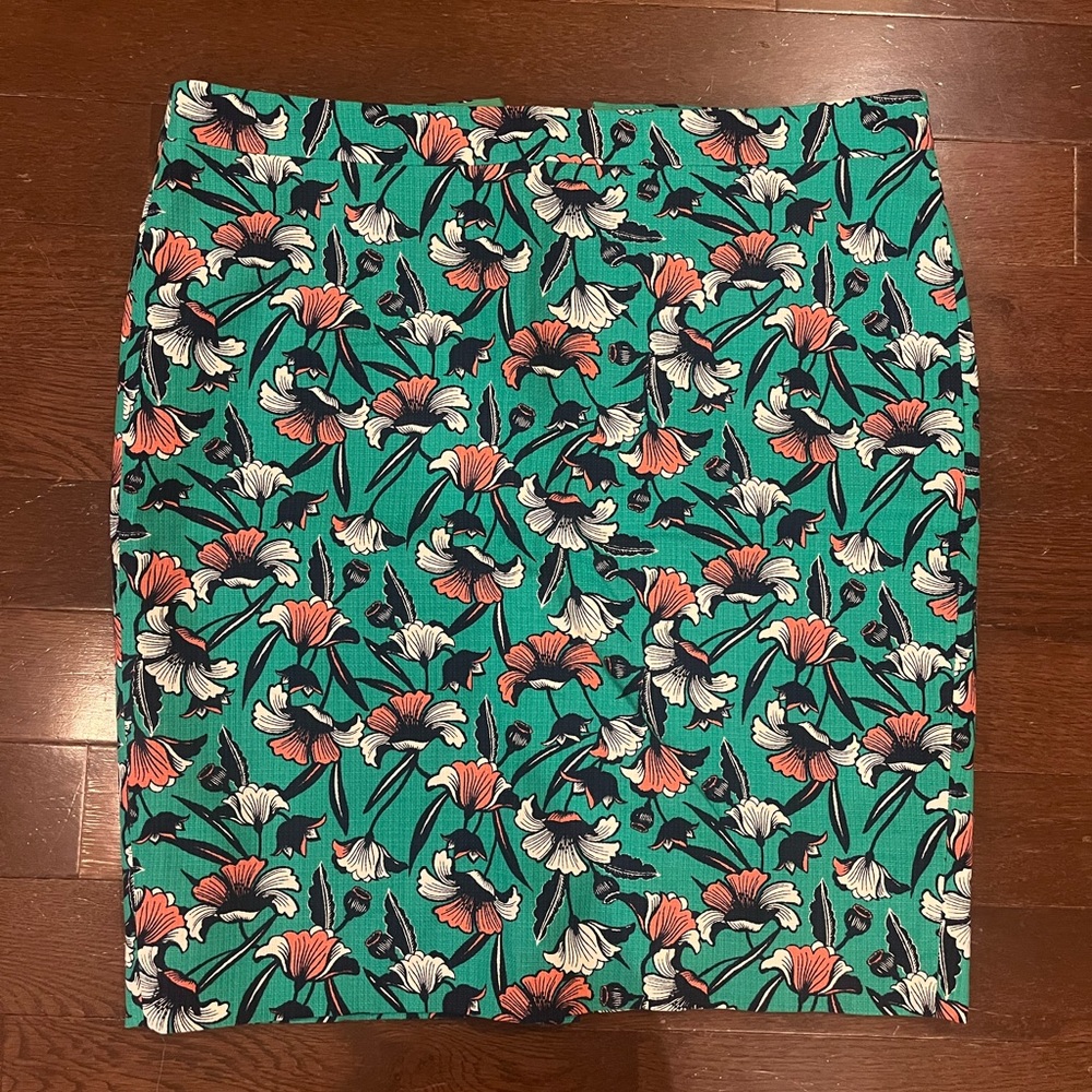 JCrew Green Floral Pencil Skirt